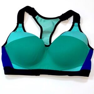 Victoria Secret VSX Sports Bra Mint Green Blue No Bounce 36DD Yoga Fitness Gym